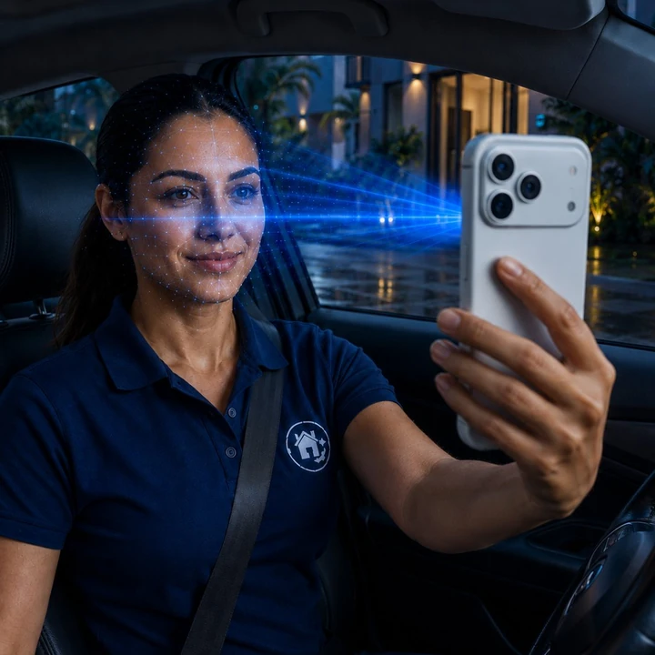 Partner verificándose con face ID en la app antes de iniciar el servicio
