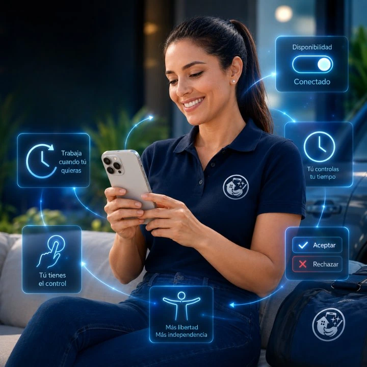 Partner revisando en su celular su disponibilidad, eligiendo cuándo trabajar