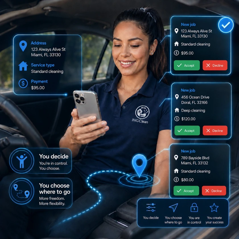 Partner viewing new available jobs on their phone with address, type and pay, to accept or decline