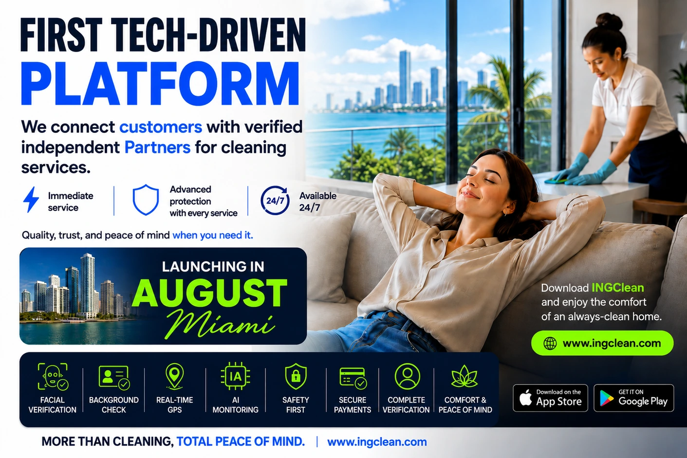 INGClean, the first tech-driven platform connecting customers with verified independent partners — launching August in Miami.