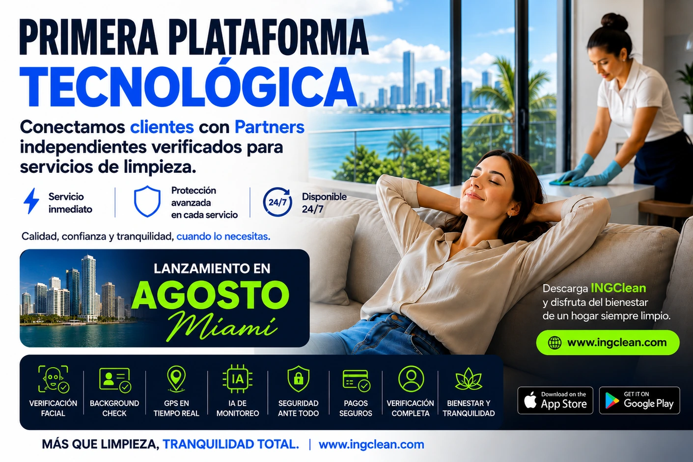 INGClean, la primera plataforma tecnologica que conecta clientes con partners independientes verificados — lanzamiento en agosto, Miami.